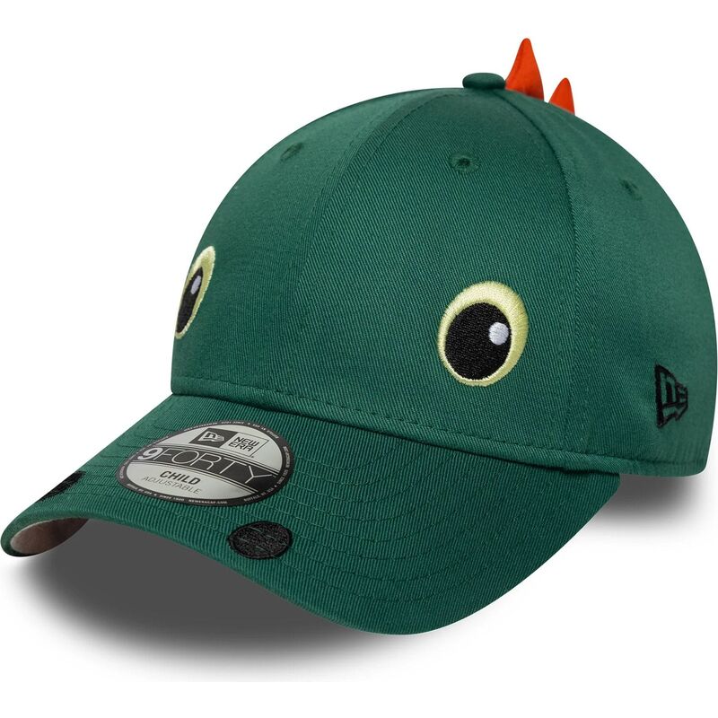 cappello-curvo-verde-snapback-per-bambino-9forty-dino-face-di-new-era