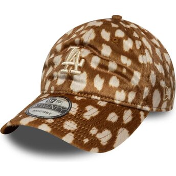 Cappello curvo marrone cinghia regolabile 9TWENTY Animal Print dei Los Angeles Dodgers MLB di New Era