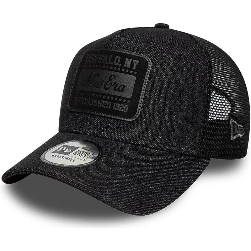 cappello-curvo-nero-snapback-a-frame-patch-denim-di-new-era cappello-curvo-nero-snapback-a-frame-patch-denim-di-new-era
