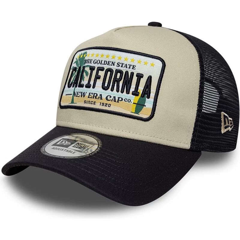 cappello-curvo-beige-snapback-a-frame-license-plate-dei-california-di-new-era
