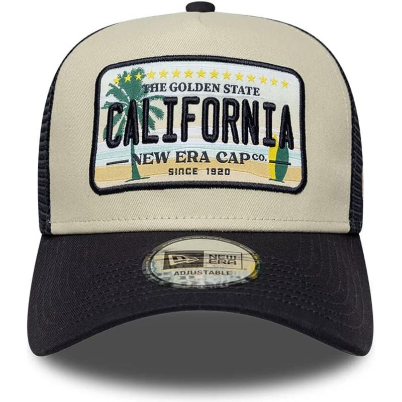 cappello-curvo-beige-snapback-a-frame-license-plate-dei-california-di-new-era