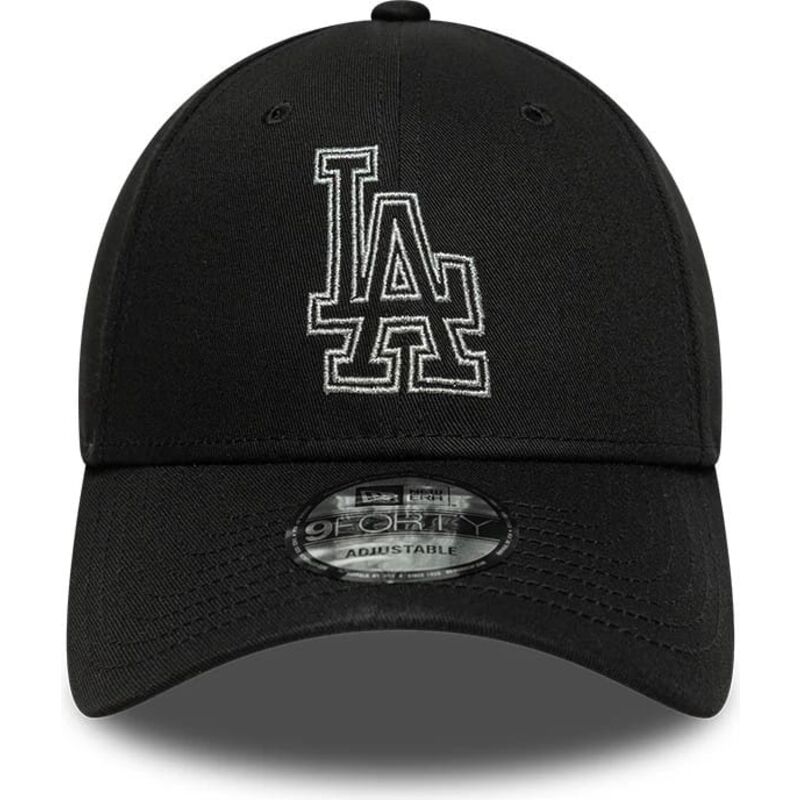 cappello-curvo-nero-cinghia-regolabile-9forty-metallic-outline-dei-los-angeles-dodgers-mlb-di-new-era