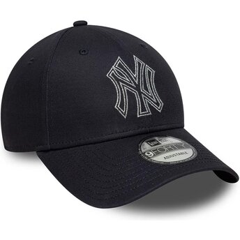 Cappello curvo blu marino cinghia regolabile 9FORTY Metallic Outline dei New York Yankees MLB di New Era