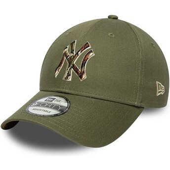 Cappello curvo verde cinghia regolabile 9FORTY Outline Camo dei New York Yankees MLB di New Era