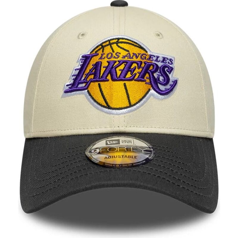 cappello-curvo-beige-cinghia-regolabile-9forty-colour-block-dei-los-angeles-lakers-nba-di-new-era