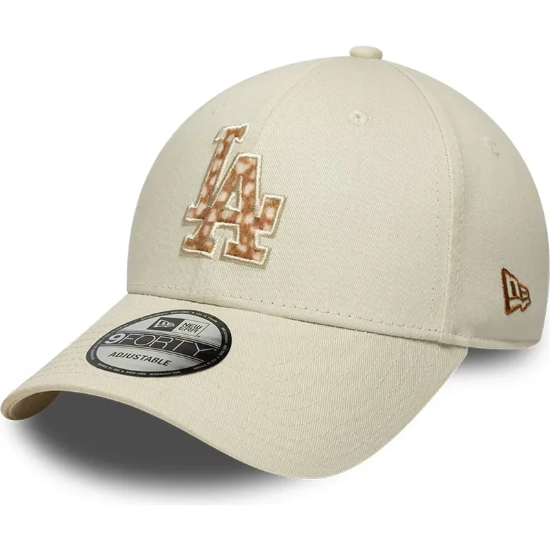 cappello-curvo-beige-cinghia-regolabile-9forty-faux-pony-infill-dei-los-angeles-dodgers-mlb-di-new-era