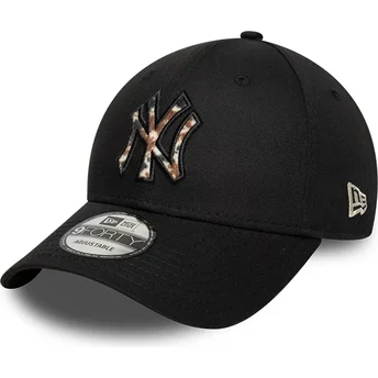 Cappello curvo nero cinghia regolabile 9FORTY Faux Pony Infill dei New York Yankees MLB di New Era