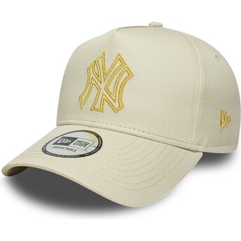 Cappello curvo beige snapback dorado E Frame Metallic Outline dei New York Yankees MLB di New Era