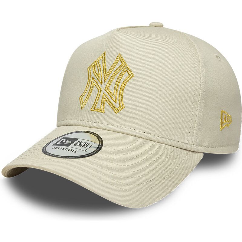 cappello-curvo-beige-snapback-dorado-e-frame-metallic-outline-dei-new-york-yankees-mlb-di-new-era