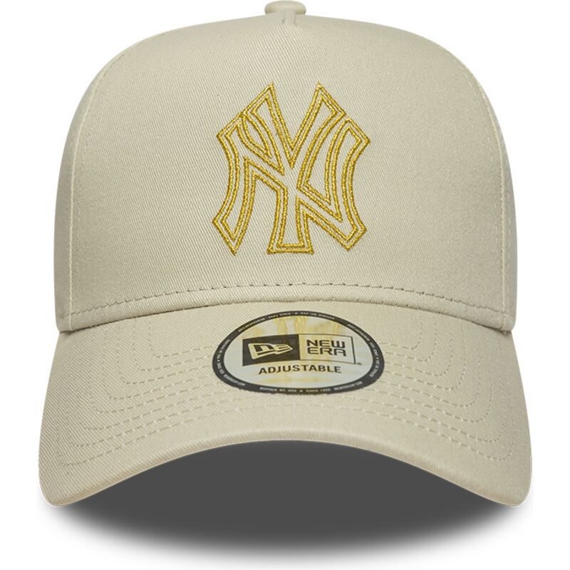 cappello-curvo-beige-snapback-dorado-e-frame-metallic-outline-dei-new-york-yankees-mlb-di-new-era