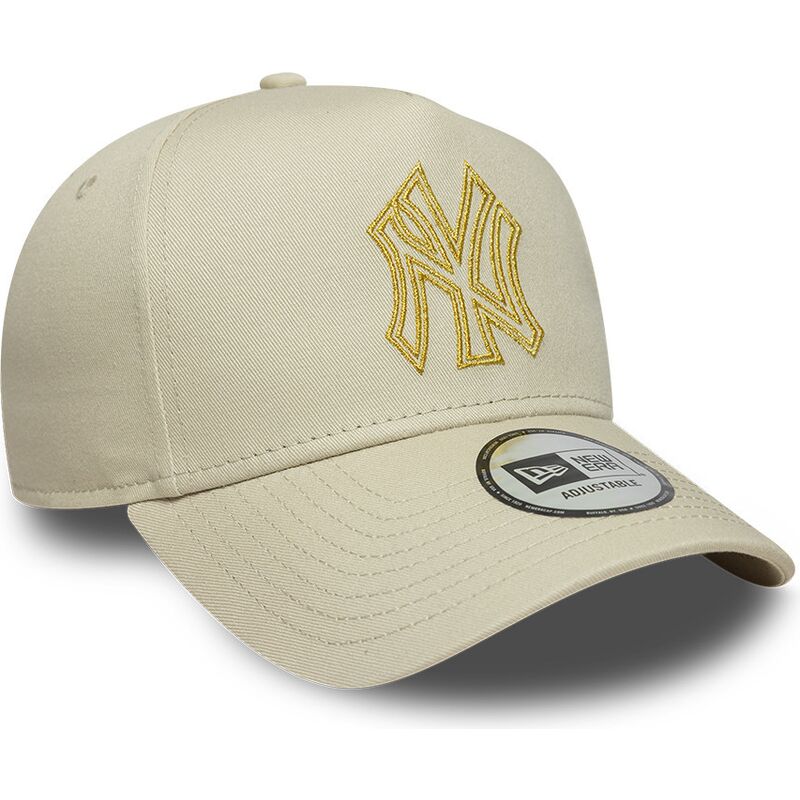 cappello-curvo-beige-snapback-dorado-e-frame-metallic-outline-dei-new-york-yankees-mlb-di-new-era