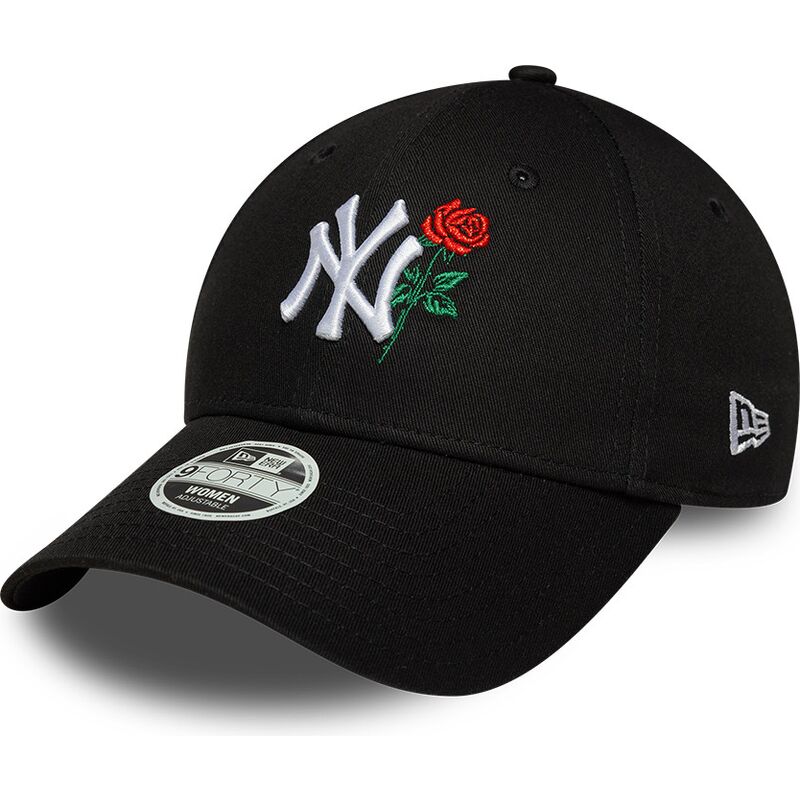 cappello-curvo-nero-cinghia-regolabile-9forty-flower-icon-dei-new-york-yankees-mlb-di-new-era