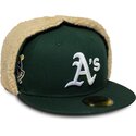 cappello-piatto-verde-aderente-59fifty-dogear-world-series-dei-oakland-athletics-mlb-di-new-era