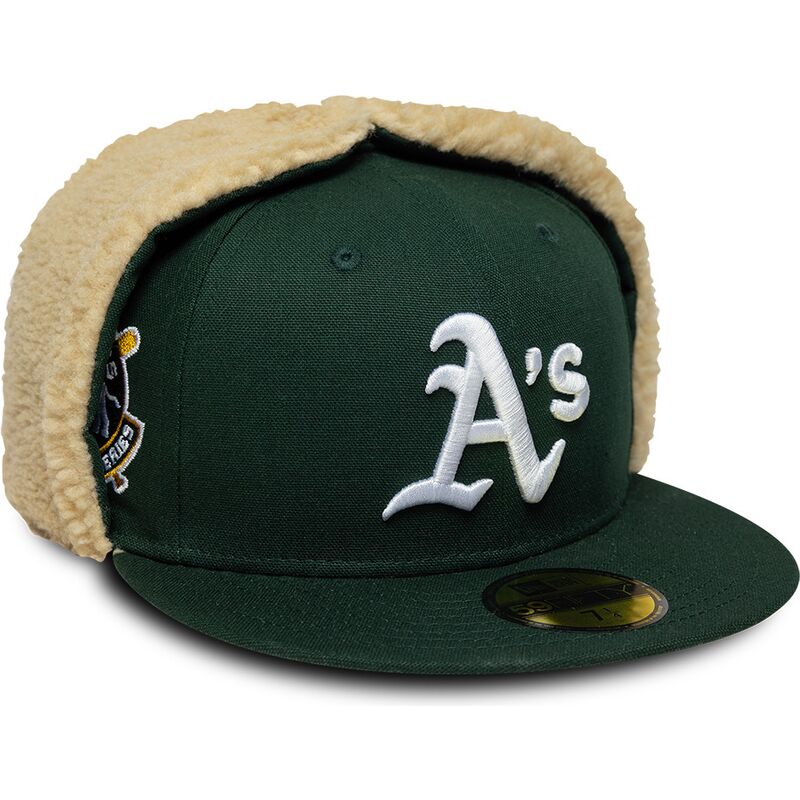 cappello-piatto-verde-aderente-59fifty-dogear-world-series-dei-oakland-athletics-mlb-di-new-era