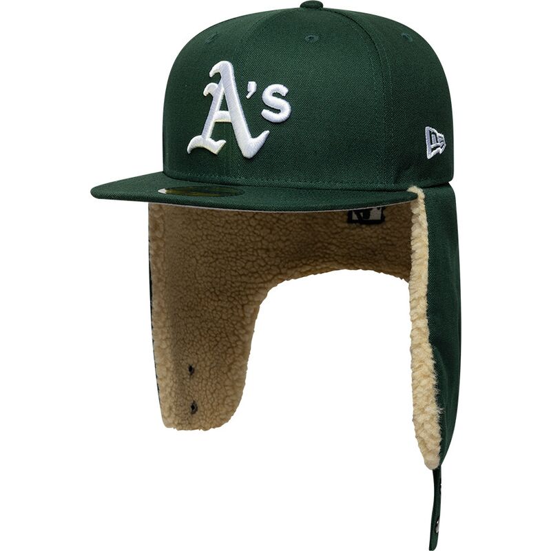 cappello-piatto-verde-aderente-59fifty-dogear-world-series-dei-oakland-athletics-mlb-di-new-era