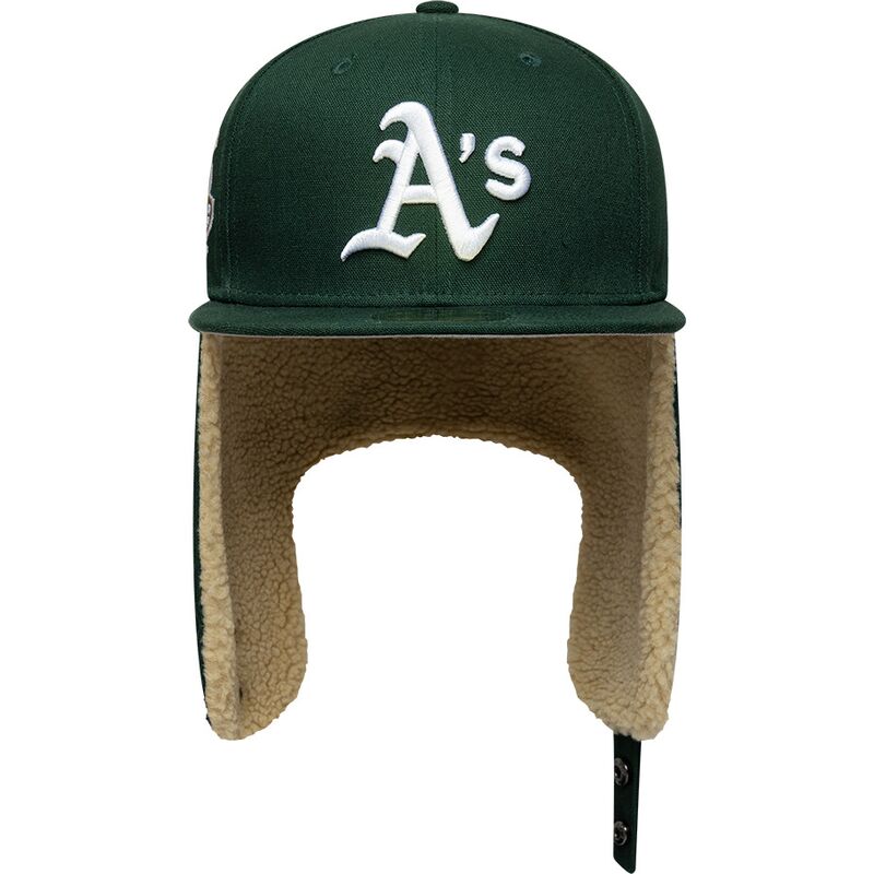 cappello-piatto-verde-aderente-59fifty-dogear-world-series-dei-oakland-athletics-mlb-di-new-era