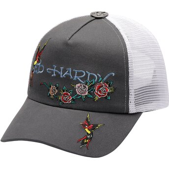 Cappello curvo grigio snapback Floral Swallow di Ed Hardy