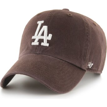Cappello curvo marrone cinghia regolabile Clean Up No Loop Label dei Los Angeles Dodgers MLB di 47 Brand