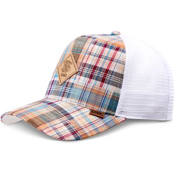 Cappello curvo multicolore snapback HFT Patch Check Turquoise di Djinns