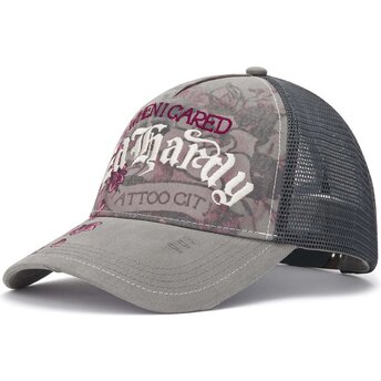 Cappello curvo grigio snapback Floral Tattoo City Vintage Wash di Ed Hardy