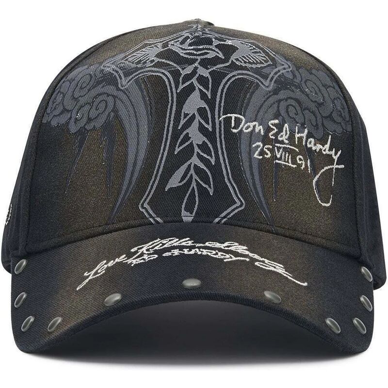 cappello-curvo-nero-cinghia-regolabile-storming-rose-washed-di-ed-hardy