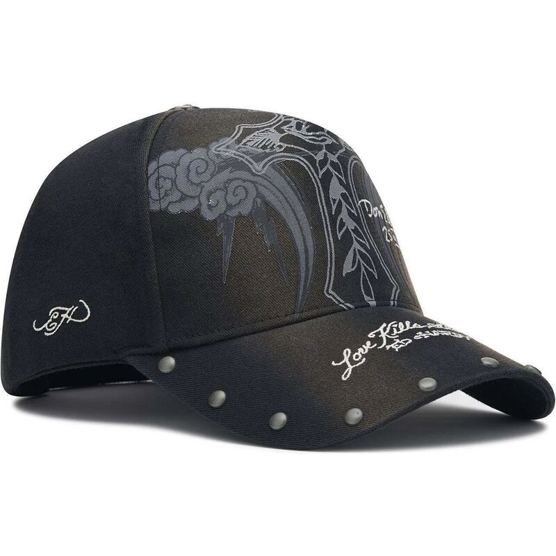 cappello-curvo-nero-cinghia-regolabile-storming-rose-washed-di-ed-hardy