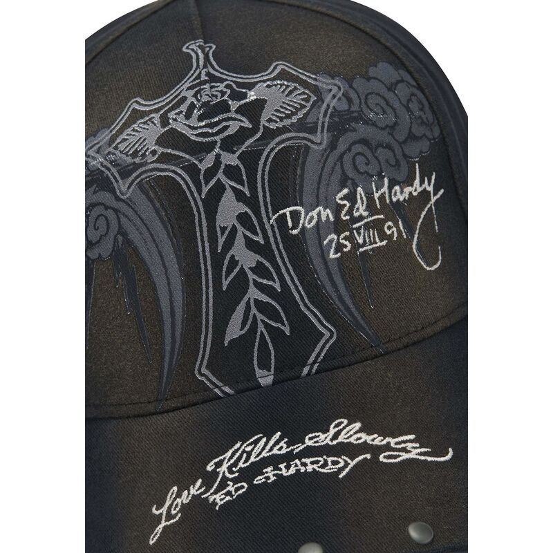 cappello-curvo-nero-cinghia-regolabile-storming-rose-washed-di-ed-hardy
