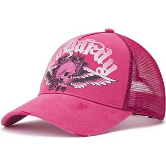 Cappello curvo rosa snapback Flaming Gothic Skull Washed di Ed Hardy