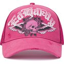 cappello-curvo-rosa-snapback-flaming-gothic-skull-washed-di-ed-hardy