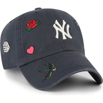 Cappello curvo blu marino cinghia regolabile Clean Up Multi Scatter dei New York Yankees MLB di 47 Brand