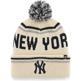 Cappello pompon crema Quattrle Cuff Knit dei New York Yankees MLB di 47 Brand