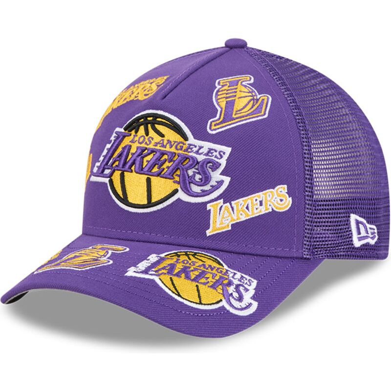 cappello-curvo-viola-snapback-9forty-m-crown-a-frame-all-over-dei-los-angeles-lakers-nba-di-new-era