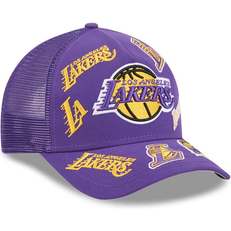 cappello-curvo-viola-snapback-9forty-m-crown-a-frame-all-over-dei-los-angeles-lakers-nba-di-new-era