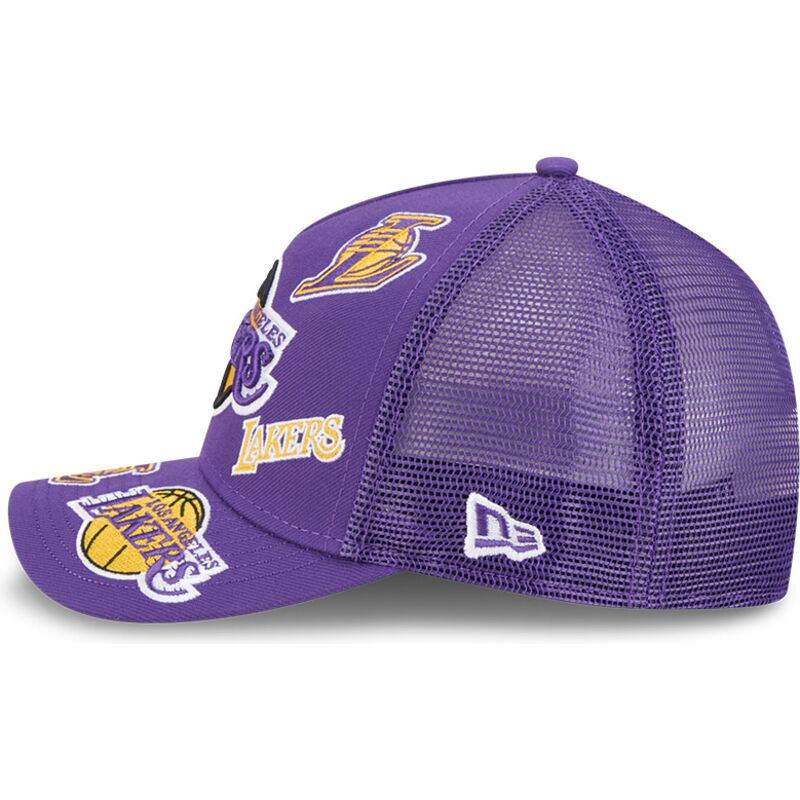 cappello-curvo-viola-snapback-9forty-m-crown-a-frame-all-over-dei-los-angeles-lakers-nba-di-new-era