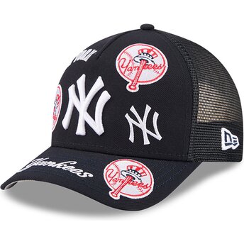 Cappello curvo blu marino snapback 9FORTY M-Crown A Frame All Over dei New York Yankees MLB di New Era