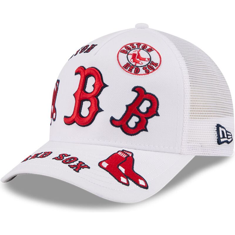 cappello-curvo-bianco-snapback-9forty-m-crown-a-frame-all-over-dei-boston-red-sox-mlb-di-new-era