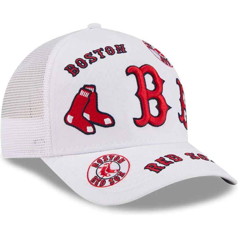 cappello-curvo-bianco-snapback-9forty-m-crown-a-frame-all-over-dei-boston-red-sox-mlb-di-new-era