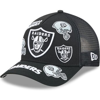 Cappello curvo nero snapback 9FORTY M-Crown A Frame All Over dei Las Vegas Raiders NFL di New Era