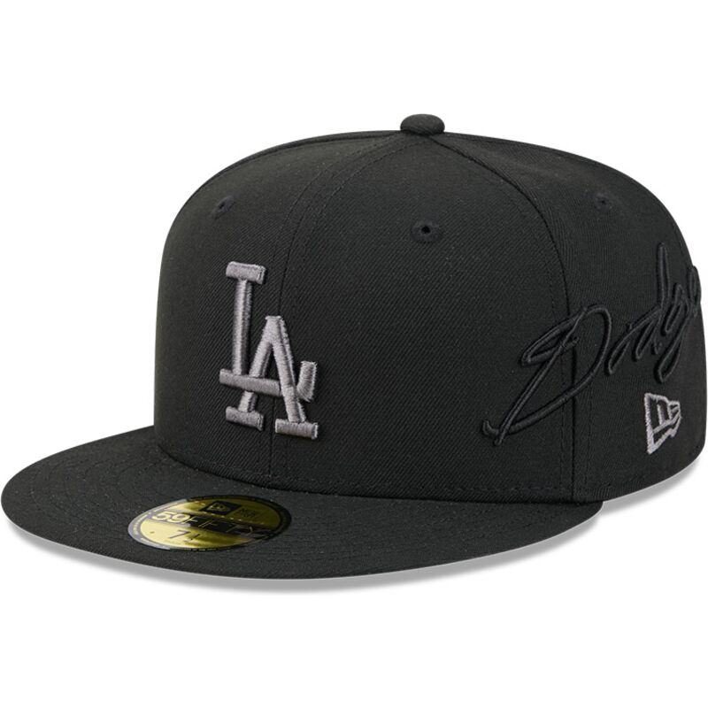 cappello-piatto-nero-aderente-59fifty-side-script-dei-los-angeles-dodgers-mlb-di-new-era