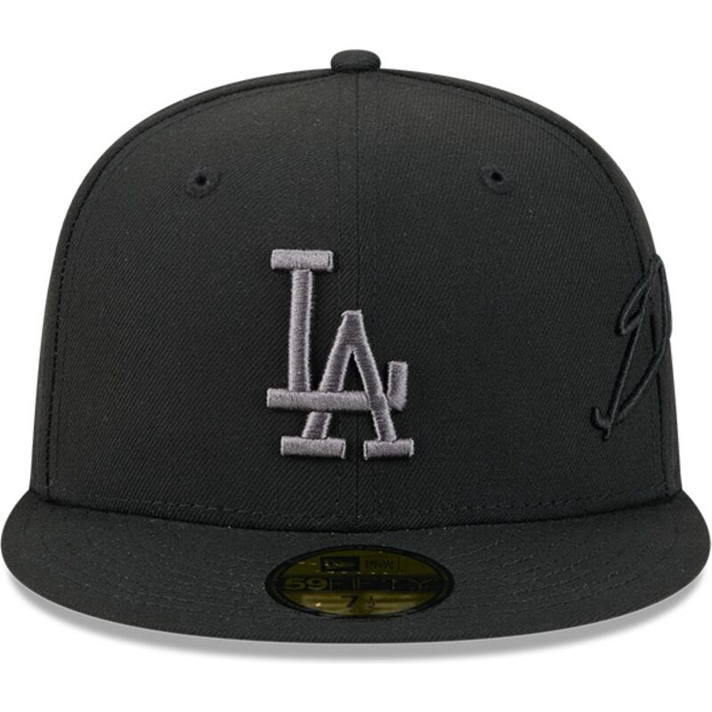 cappello-piatto-nero-aderente-59fifty-side-script-dei-los-angeles-dodgers-mlb-di-new-era