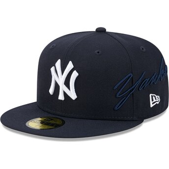 Cappello piatto blu marino aderente 59FIFTY Side Script dei New York Yankees MLB di New Era