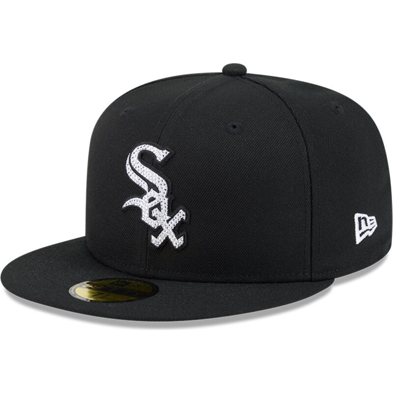 cappello-piatto-nero-aderente-59fifty-rhinestone-badge-dei-chicago-white-sox-mlb-di-new-era