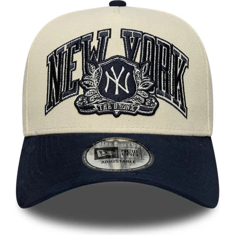 cappello-curvo-beige-snapback-e-frame-wordmark-suede-dei-new-york-yankees-mlb-di-new-era