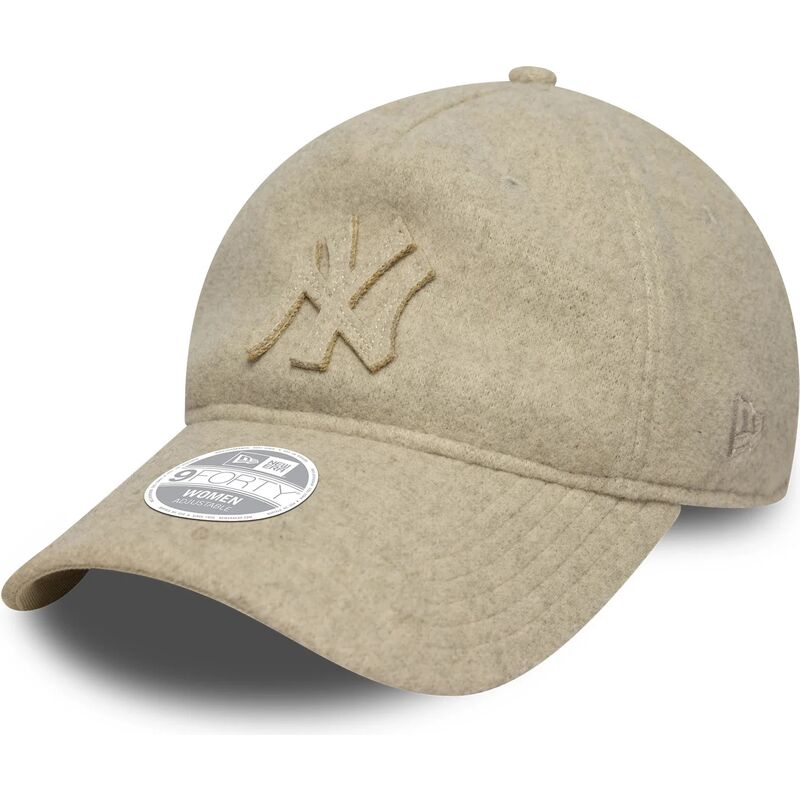 cappello-curvo-beige-cinghia-regolabile-9twenty-a-frame-melton-luxe-dei-new-york-yankees-mlb-di-new-era