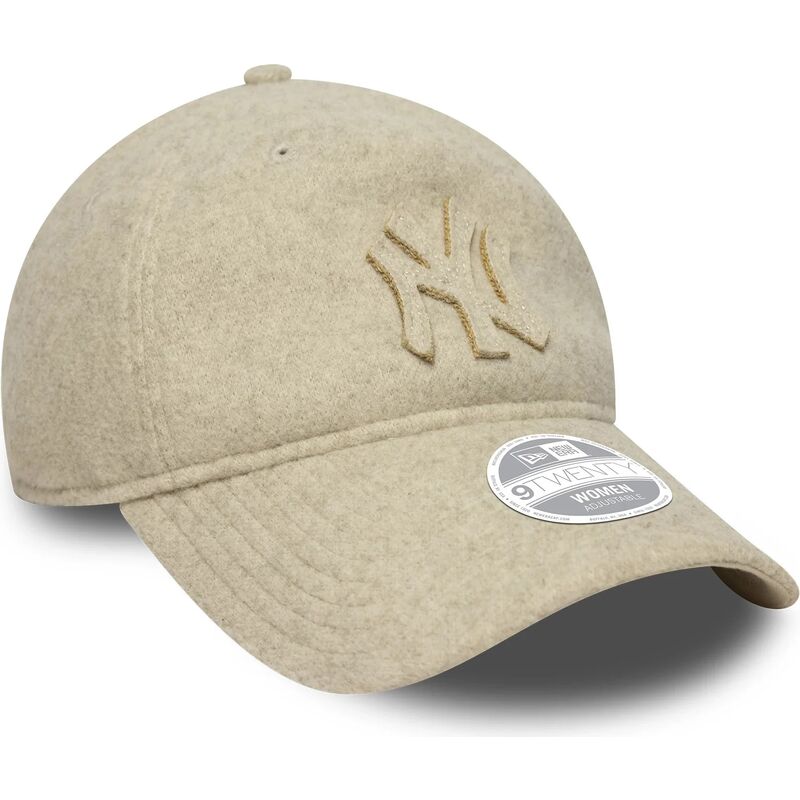 cappello-curvo-beige-cinghia-regolabile-9twenty-a-frame-melton-luxe-dei-new-york-yankees-mlb-di-new-era