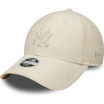 Cappello curvo beige cinghia regolabile 9FORTY Cord dei New York Yankees MLB di New Era