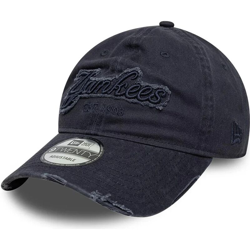 cappello-curvo-blu-marino-cinghia-regolabile-9twenty-distress-wordmark-dei-new-york-yankees-mlb-di-new-era