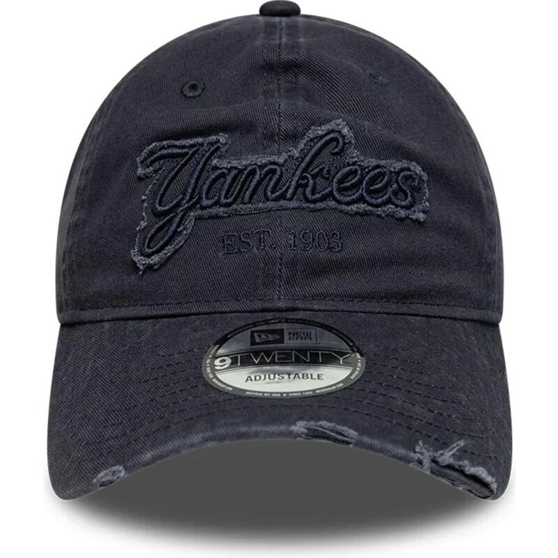 cappello-curvo-blu-marino-cinghia-regolabile-9twenty-distress-wordmark-dei-new-york-yankees-mlb-di-new-era
