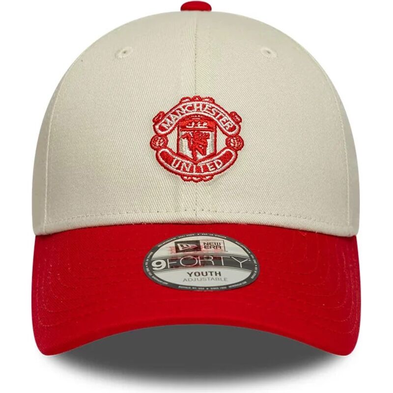 cappello-curvo-beige-cinghia-regolabile-per-bambino-9forty-contrast-dei-manchester-united-football-club-premier-league-di-new-er
