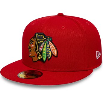 Cappello piatto rosso aderente 59FIFTY Basic dei Chicago Blackhawks NHL di New Era